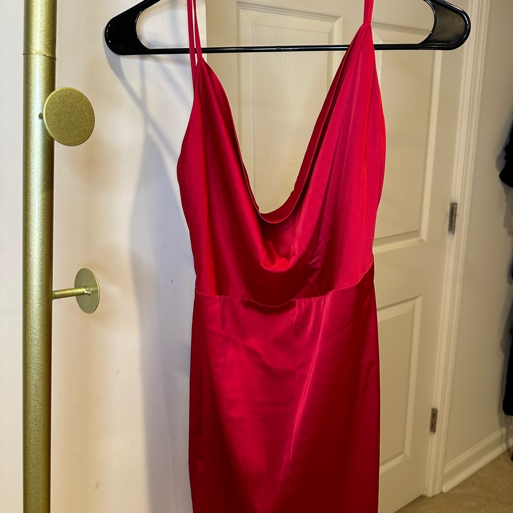 Oh Polly Red Silk Women's Mini  Dress with Cowl Neckline